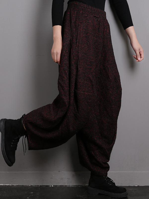 Vintage Knitted Thickening Asymmetric Lantern Wide Leg Pants