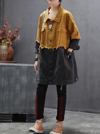 VINTAGE SPLIT-JOINT LAPEL DENIM OUTWEAR