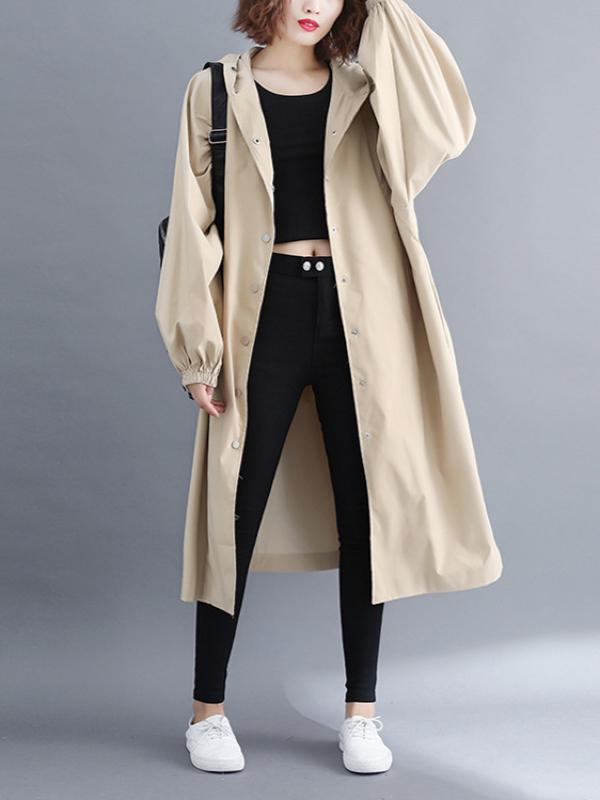LOOSE PUFF SLEEVE HOODED LONG OUTWEAR