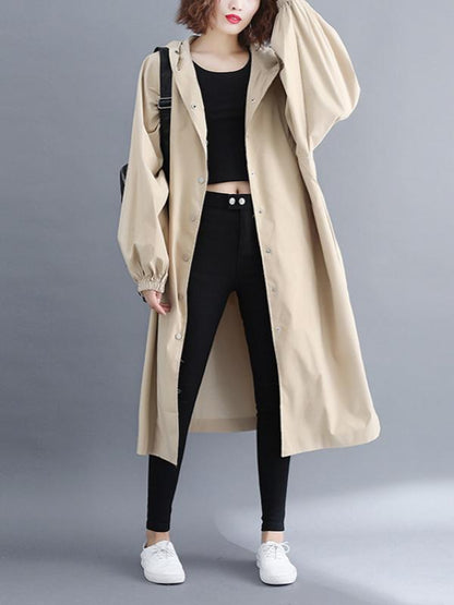 LOOSE PUFF SLEEVE HOODED LONG OUTWEAR