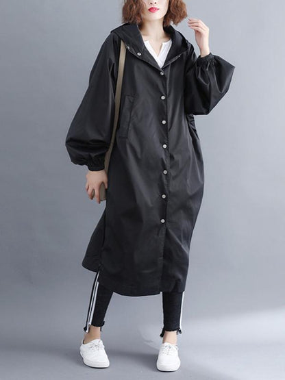 LOOSE PUFF SLEEVE HOODED LONG OUTWEAR