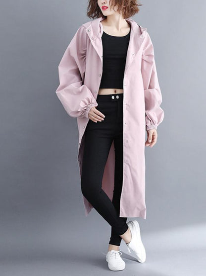 LOOSE PUFF SLEEVE HOODED LONG OUTWEAR
