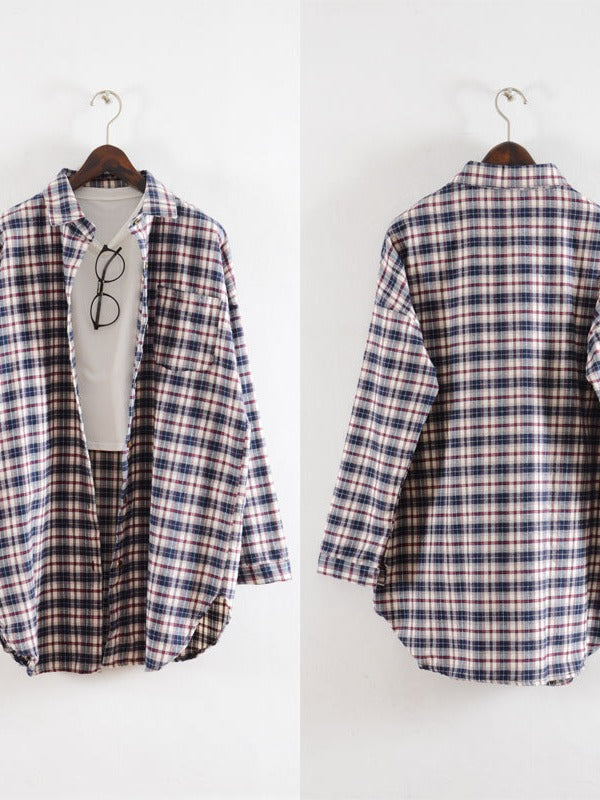 Casual Plaid Split-Joint Lapel Shirt