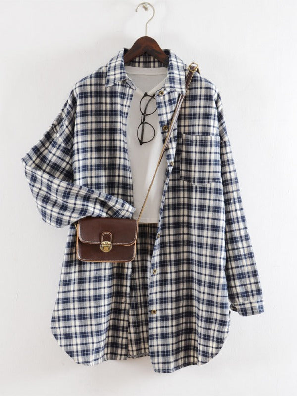 Casual Plaid Split-Joint Lapel Shirt