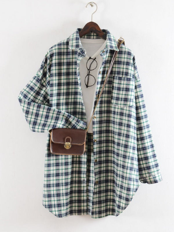 Casual Plaid Split-Joint Lapel Shirt