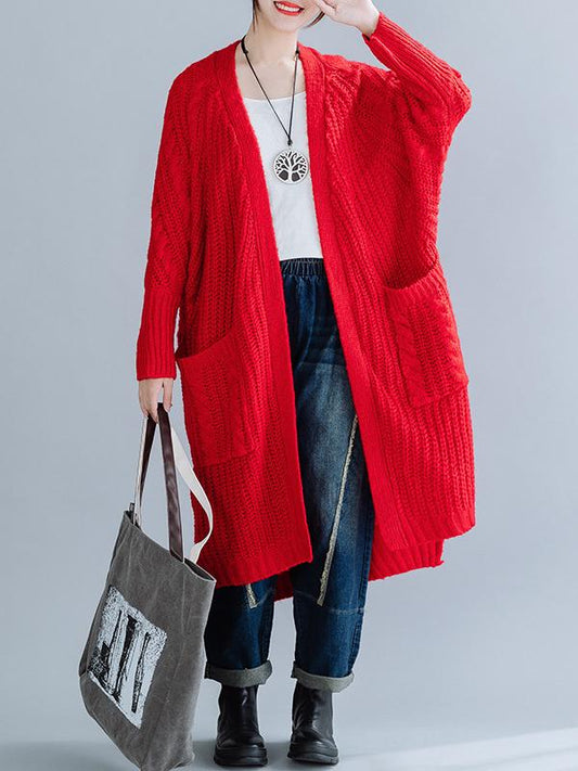 Vintage Solid Knitting Pocket Cardigan