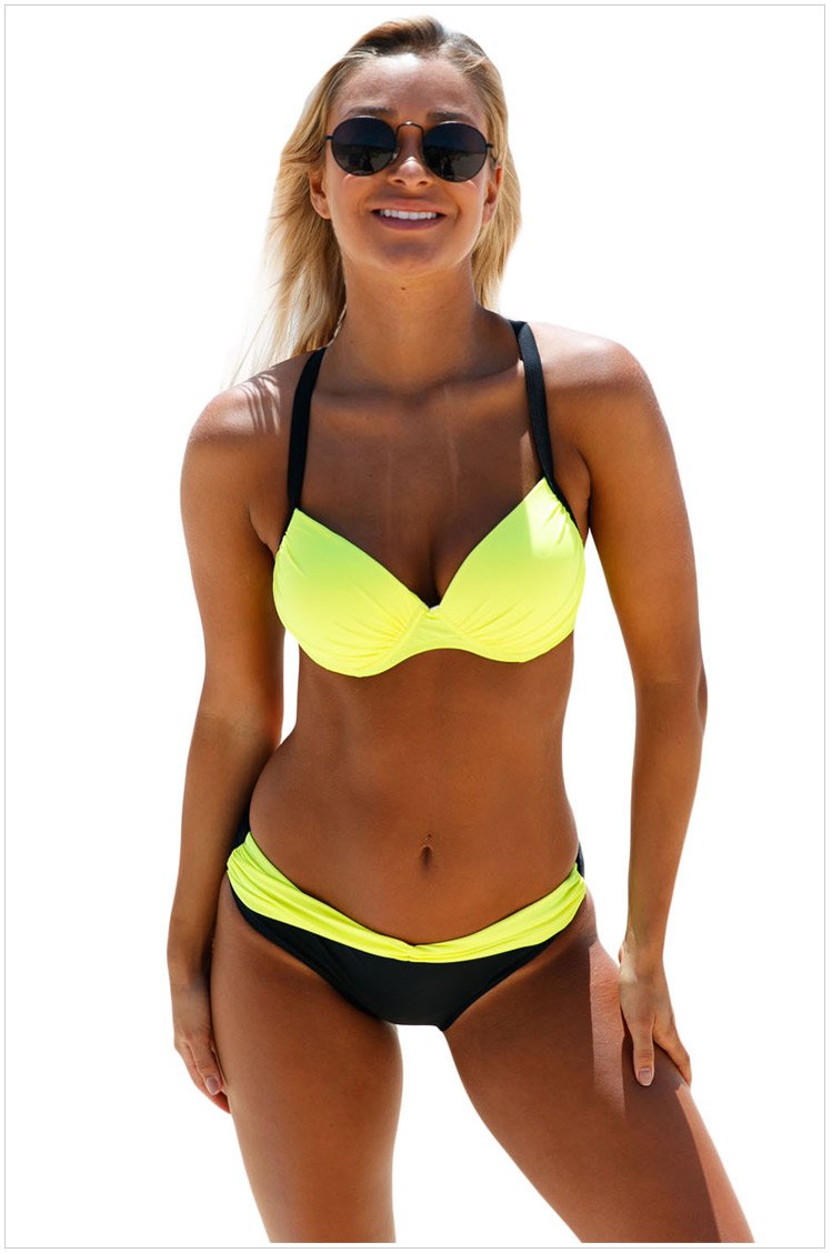 Fashion Print Stitching Sexy Cross Strap Bikini