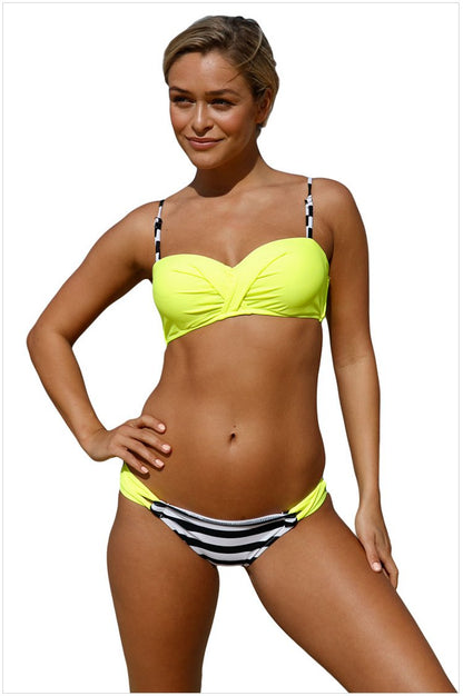 Fashion Print Stitching Sexy Cross Strap Bikini
