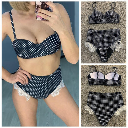 Sexy Lace Bikinis Women Swimsuit Push Up Swimwear Patchwork Bikini Set - Zebrant