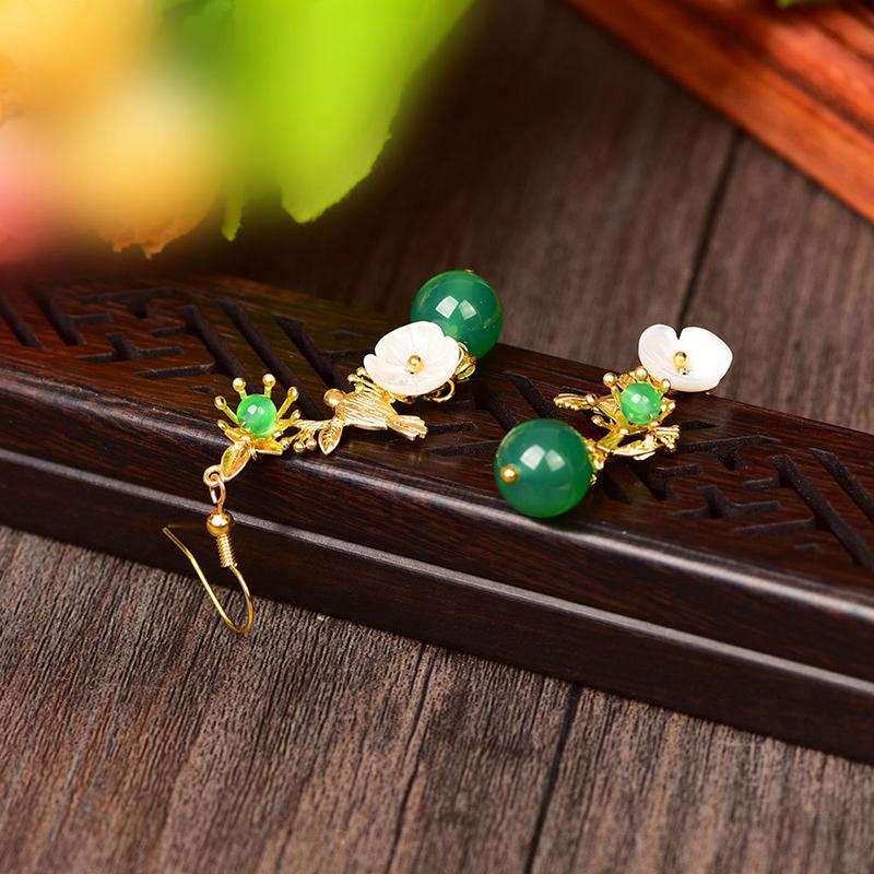 Shell Flower Green Agate Beautiful Earrings