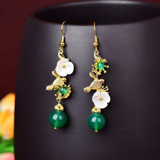Shell Flower Green Agate Beautiful Earrings
