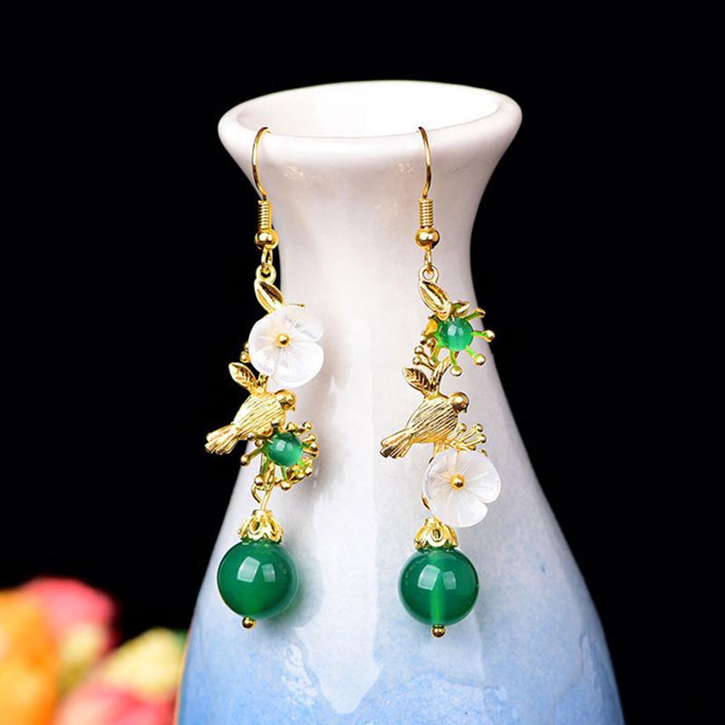 Shell Flower Green Agate Beautiful Earrings