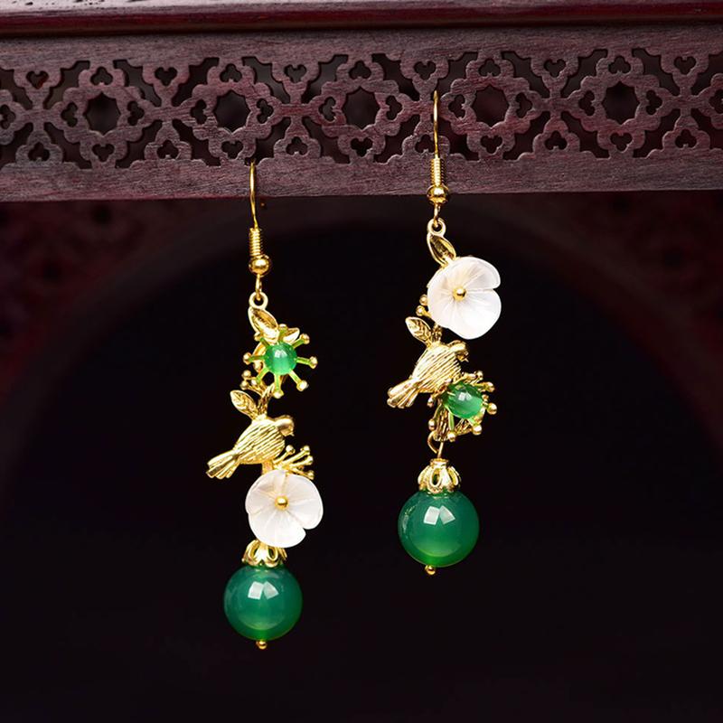 Shell Flower Green Agate Beautiful Earrings