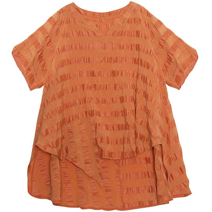 Short Sleeve Casual Striped Irregular Blouse