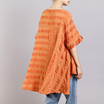 Short Sleeve Casual Striped Irregular Blouse