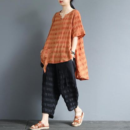 Short Sleeve Casual Striped Irregular Blouse