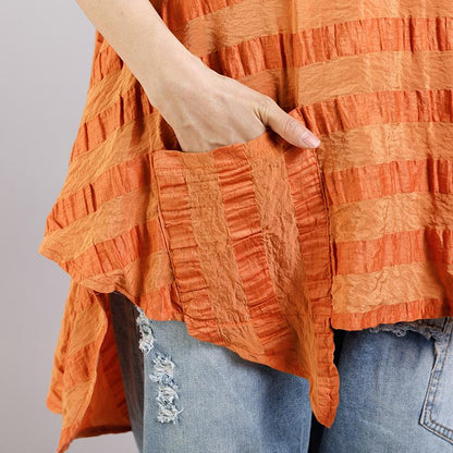 Short Sleeve Casual Striped Irregular Blouse