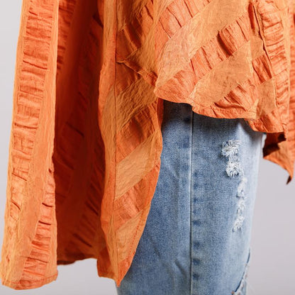 Short Sleeve Casual Striped Irregular Blouse