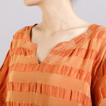 Short Sleeve Casual Striped Irregular Blouse