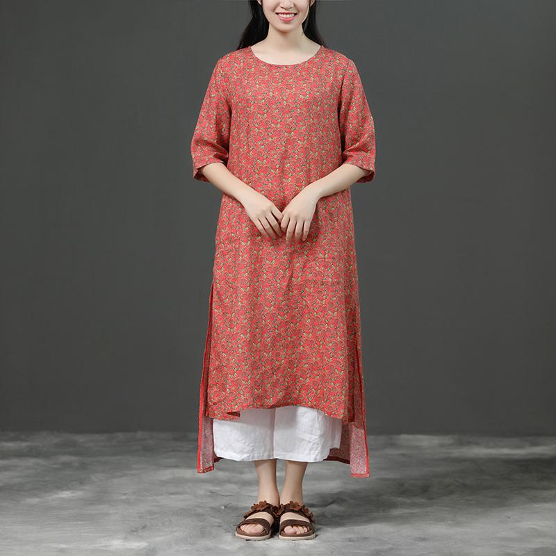 Short Sleeve Irregular Literature Print Dress