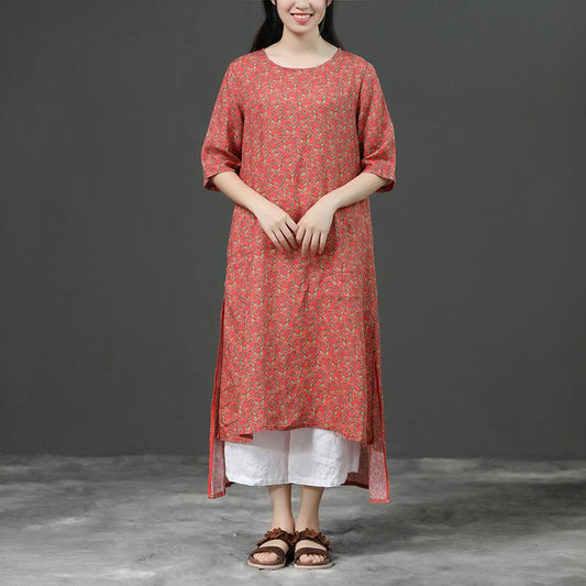 Short Sleeve Irregular Literature Print Dress