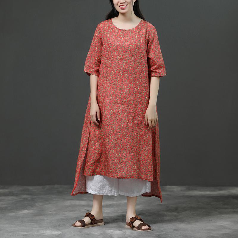 Short Sleeve Irregular Literature Print Dress