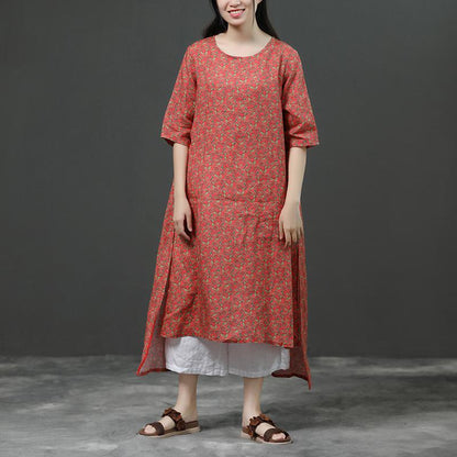 Short Sleeve Irregular Literature Print Dress