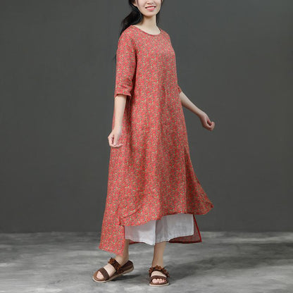 Short Sleeve Irregular Literature Print Dress