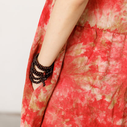 Short Sleeve Printed Loose Red Midi Dress