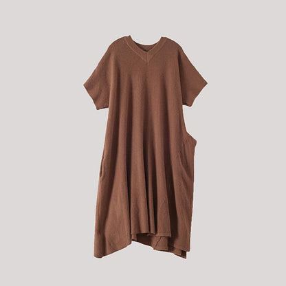 Short Sleeve Pure Color Knit Dress