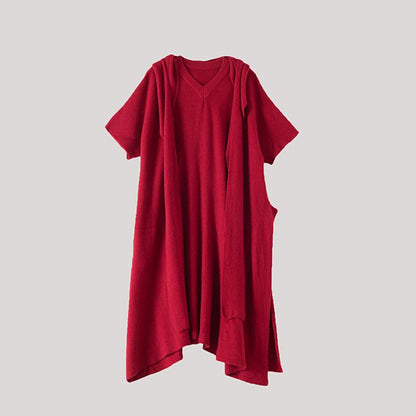 Short Sleeve Pure Color Knit Dress