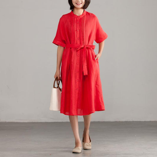 Short Sleeve Red Lacing Commuter Plus Size Dress