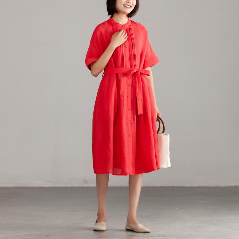 Short Sleeve Red Lacing Commuter Plus Size Dress