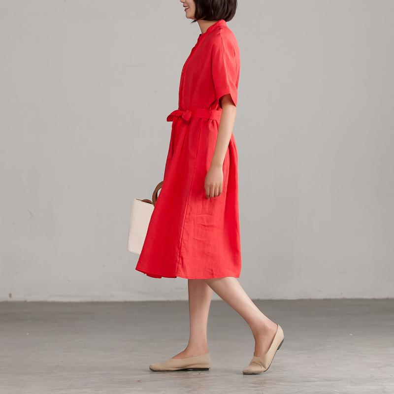 Short Sleeve Red Lacing Commuter Plus Size Dress