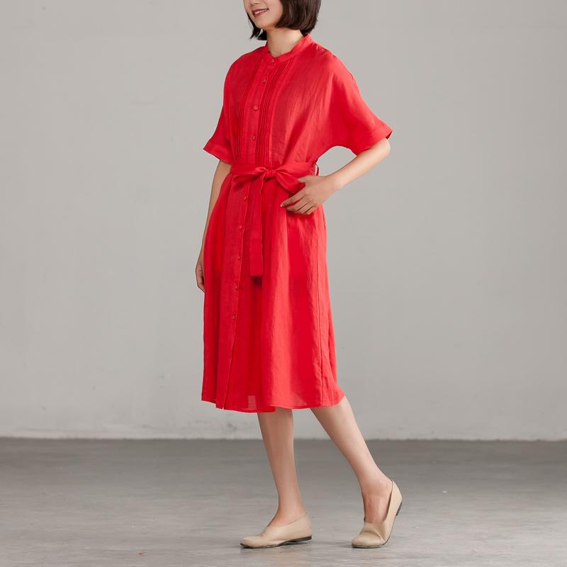 Short Sleeve Red Lacing Commuter Plus Size Dress
