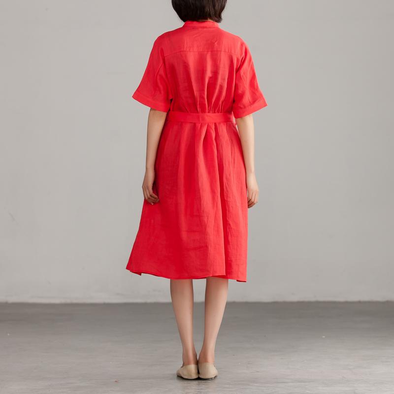 Short Sleeve Red Lacing Commuter Plus Size Dress