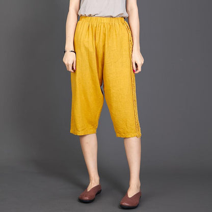 Side Burr Design Solid Color Casual Pants