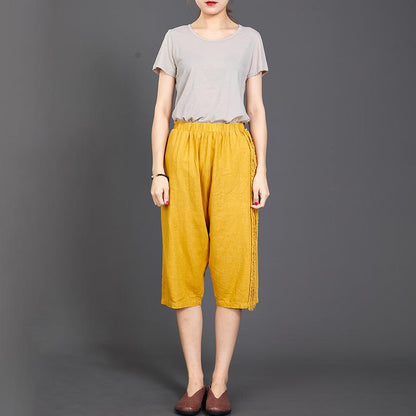 Side Burr Design Solid Color Casual Pants