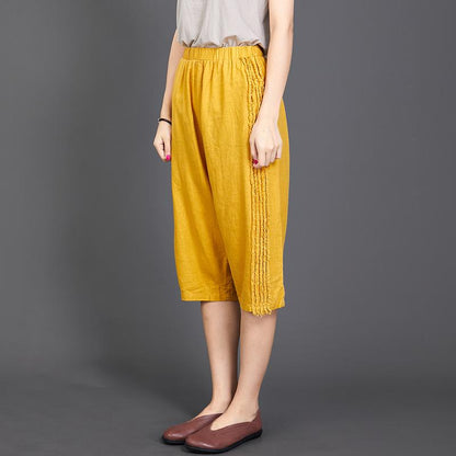 Side Burr Design Solid Color Casual Pants
