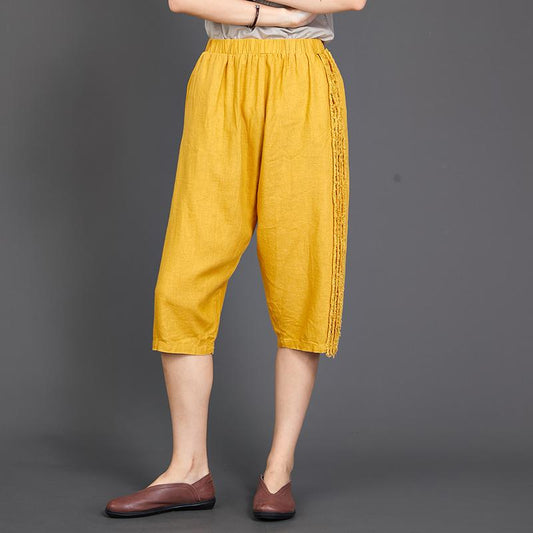 Side Burr Design Solid Color Casual Pants