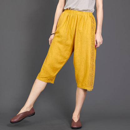 Side Burr Design Solid Color Casual Pants