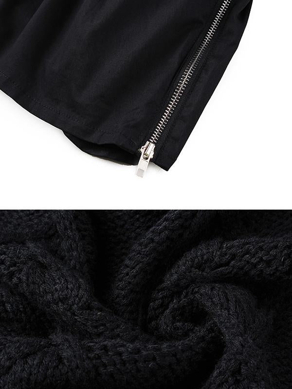 Side Zipper Knit Stitching Fake Two-piece Sweater