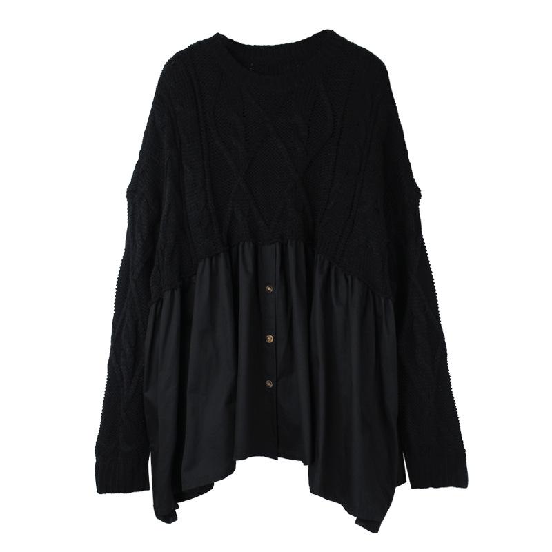 Side Zipper Knit Stitching Fake Two-piece Sweater