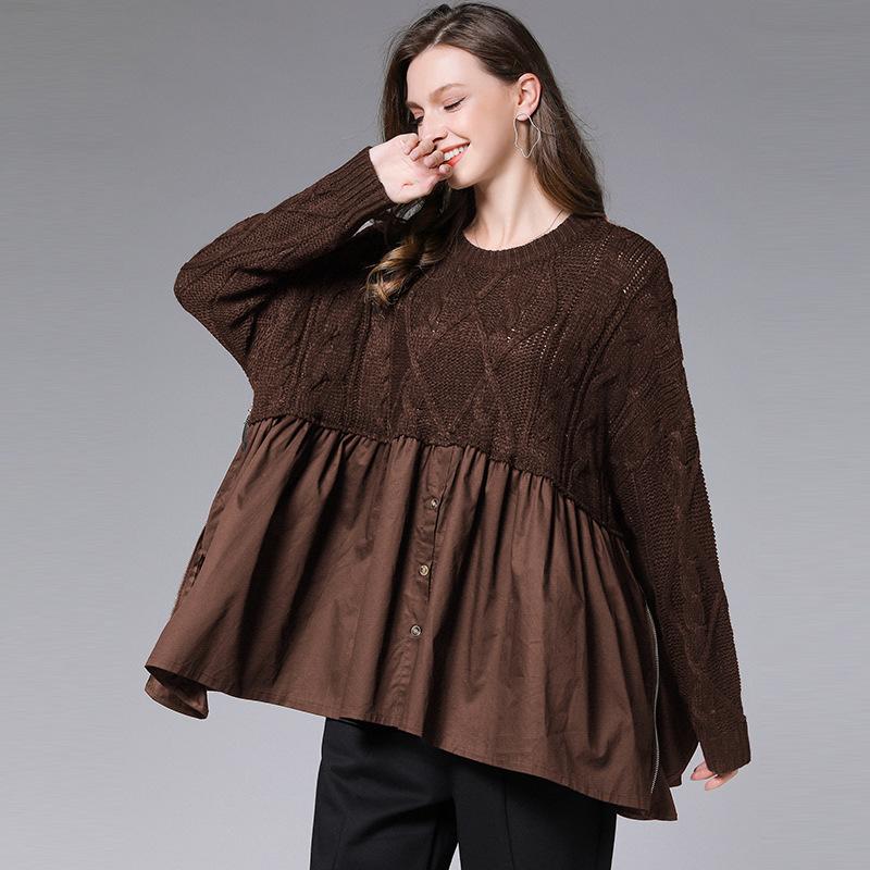 Side Zipper Knit Stitching Fake Two-piece Sweater