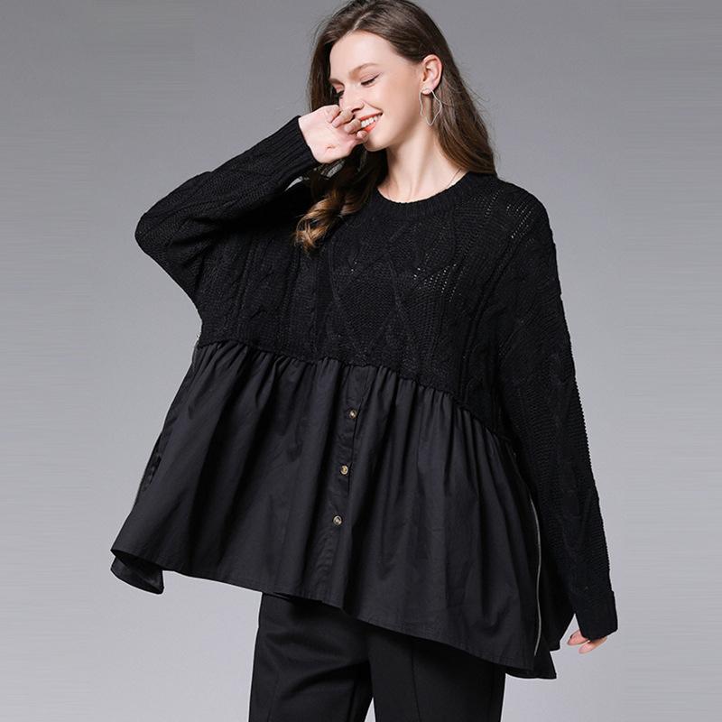 Side Zipper Knit Stitching Fake Two-piece Sweater