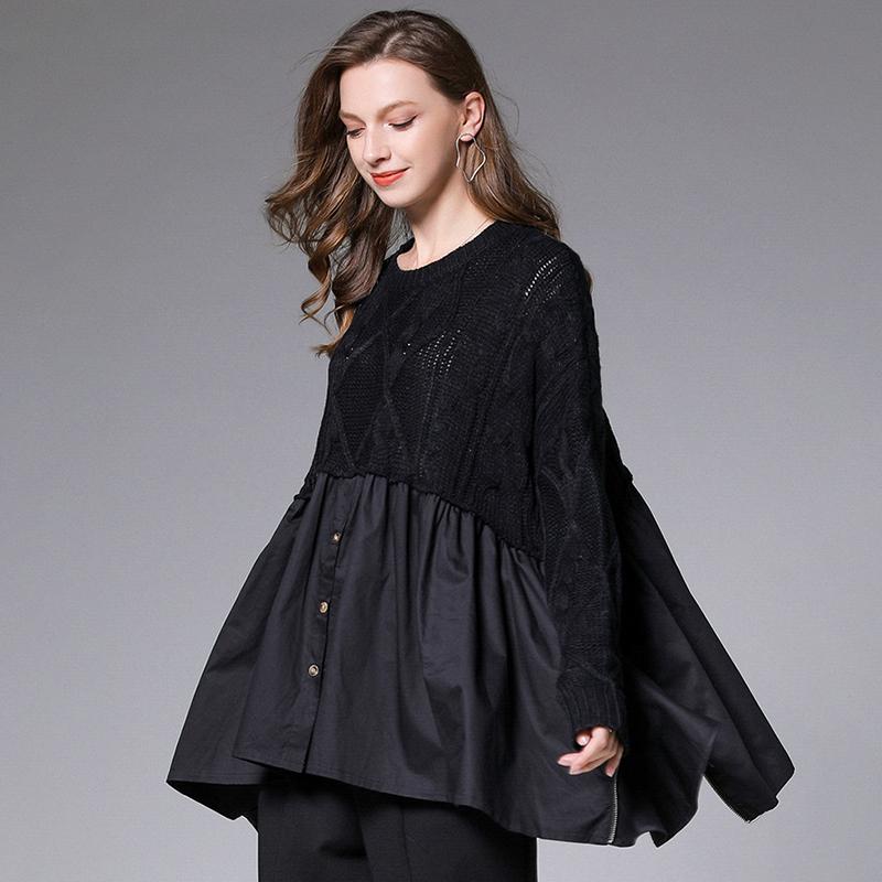 Side Zipper Knit Stitching Fake Two-piece Sweater