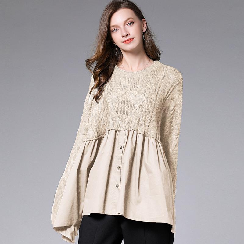 Side Zipper Knit Stitching Fake Two-piece Sweater