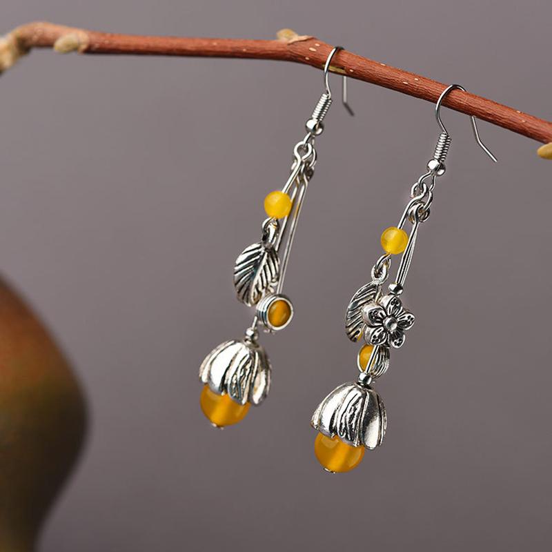 Simple Beautiful Alloy Yellow Agate Earrings