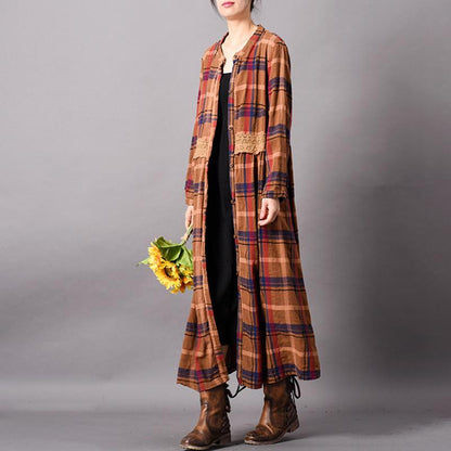 Simple Casual Lace Splicing PLaid Coat