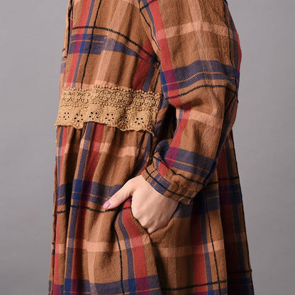 Simple Casual Lace Splicing PLaid Coat